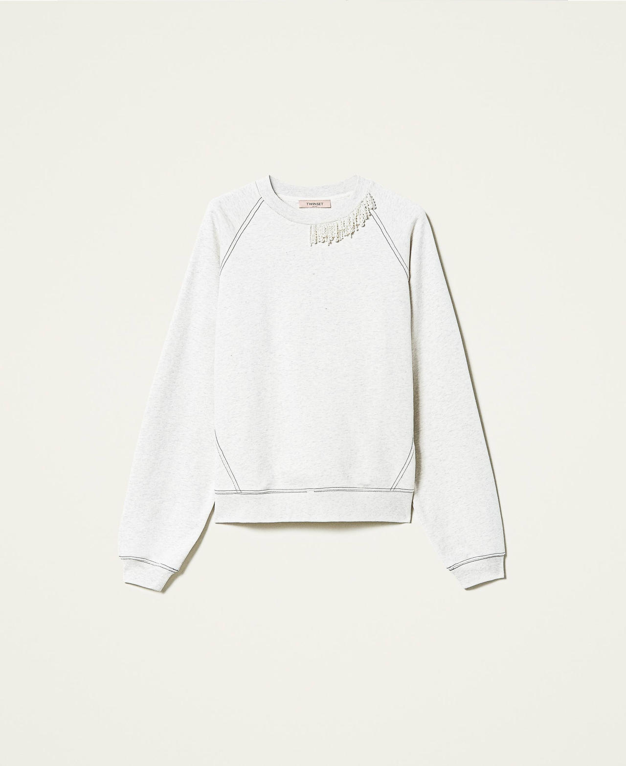 Sudadera con flecos de cuentas Gris M&eacute;lange Claro Mujer 212TP2541-0S