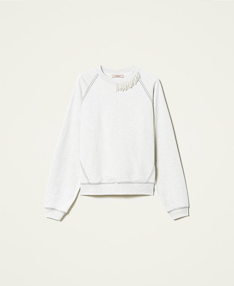 Sudadera con flecos de cuentas Gris M&eacute;lange Claro Mujer 212TP2541-0S