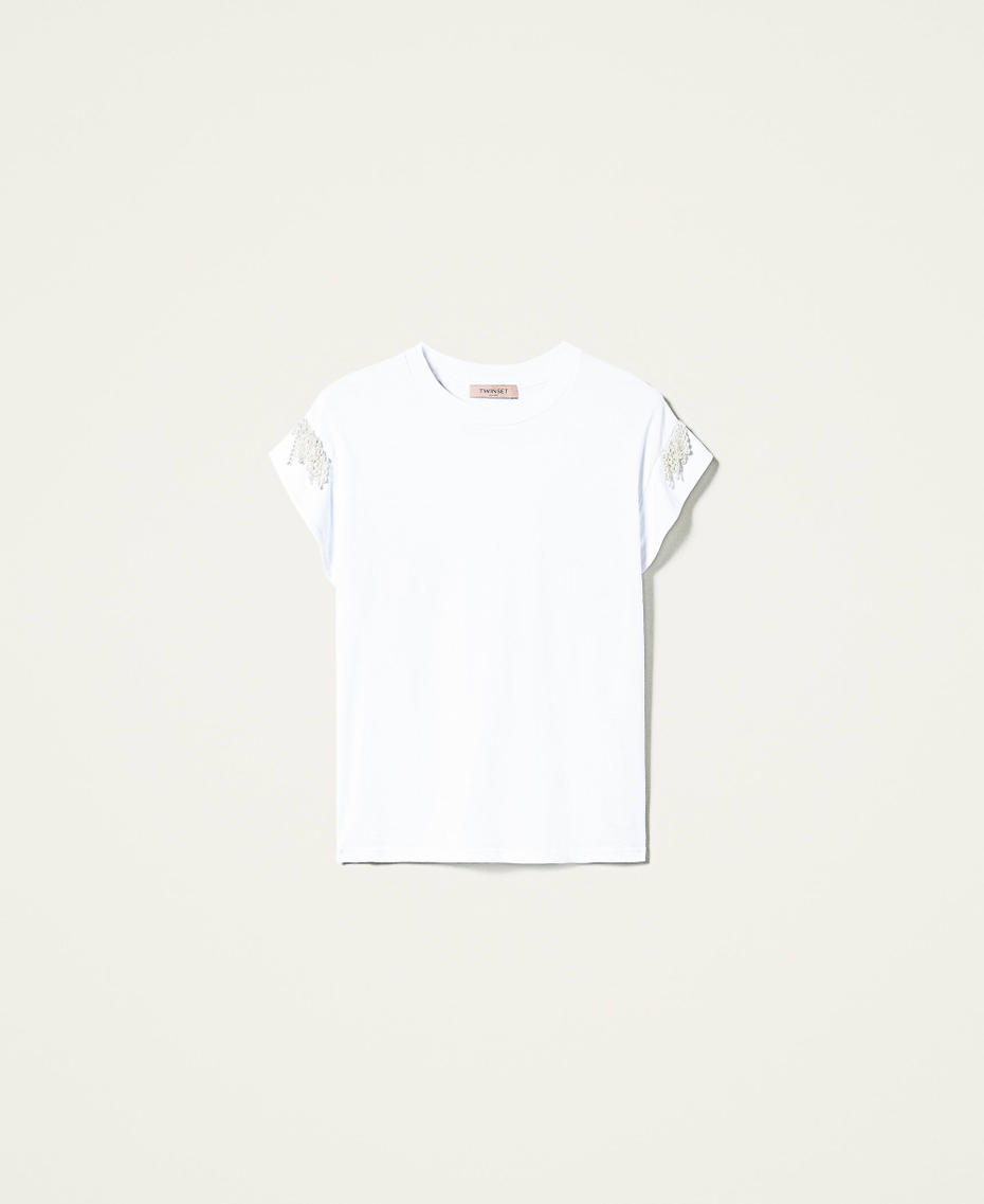 T-Shirt mit Perlenfransen Weiß Frau 212TP254B-0S