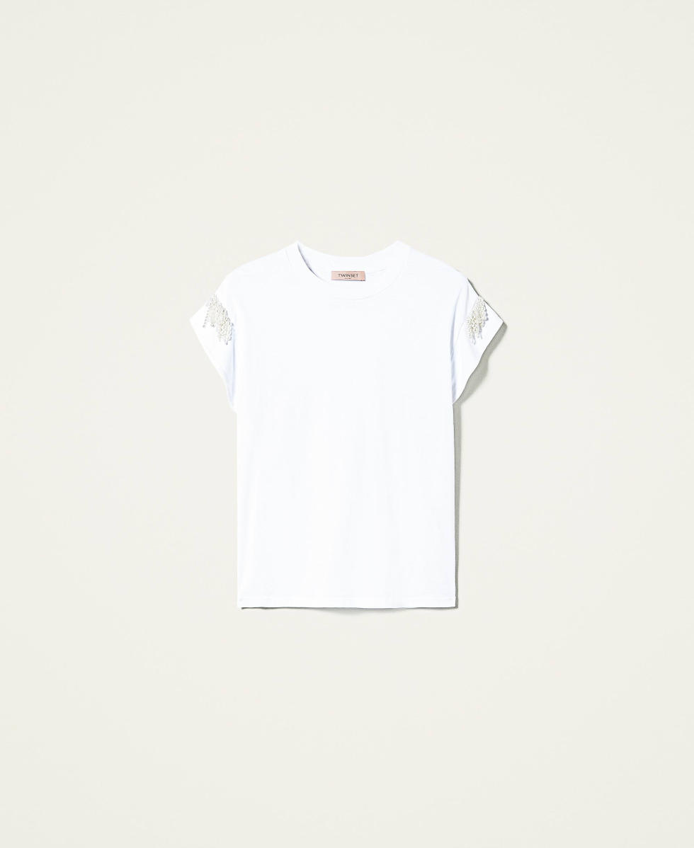 Camiseta con flecos de cuentas Blanco Mujer 212TP254B-0S
