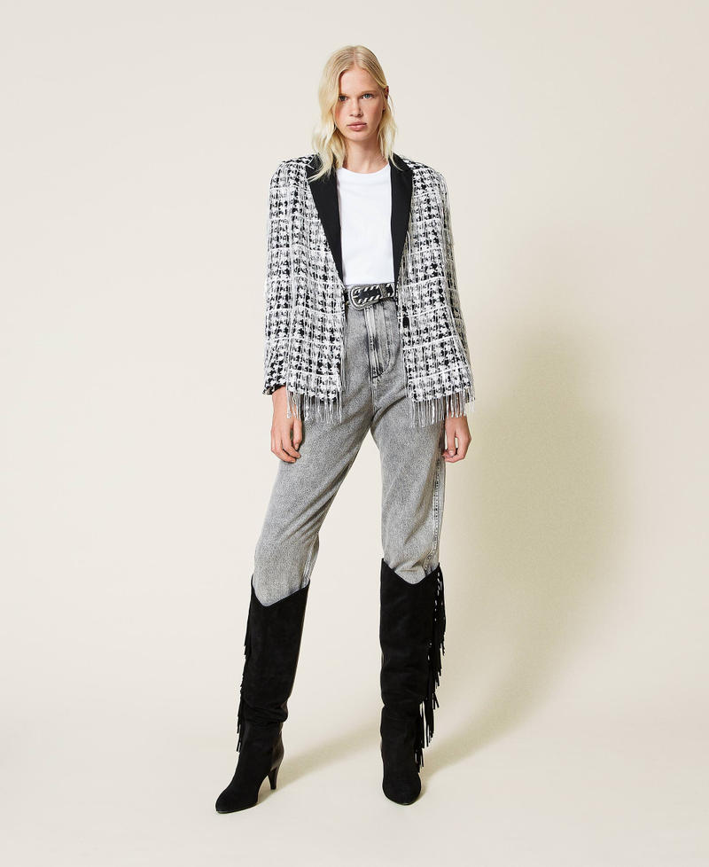 T-Shirt mit Perlenfransen Wei&szlig; Frau 212TP254B-0T