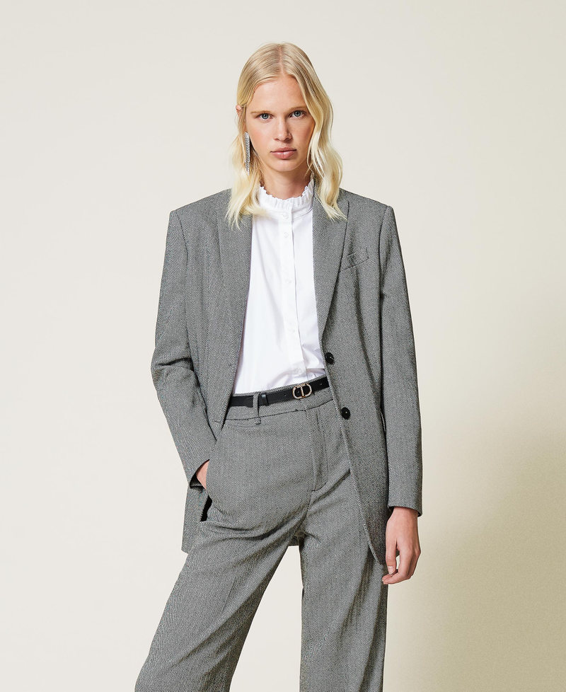 Wool blend blazer with chevron pattern Black / “Snow” White Chevron Woman 212TP2550-01