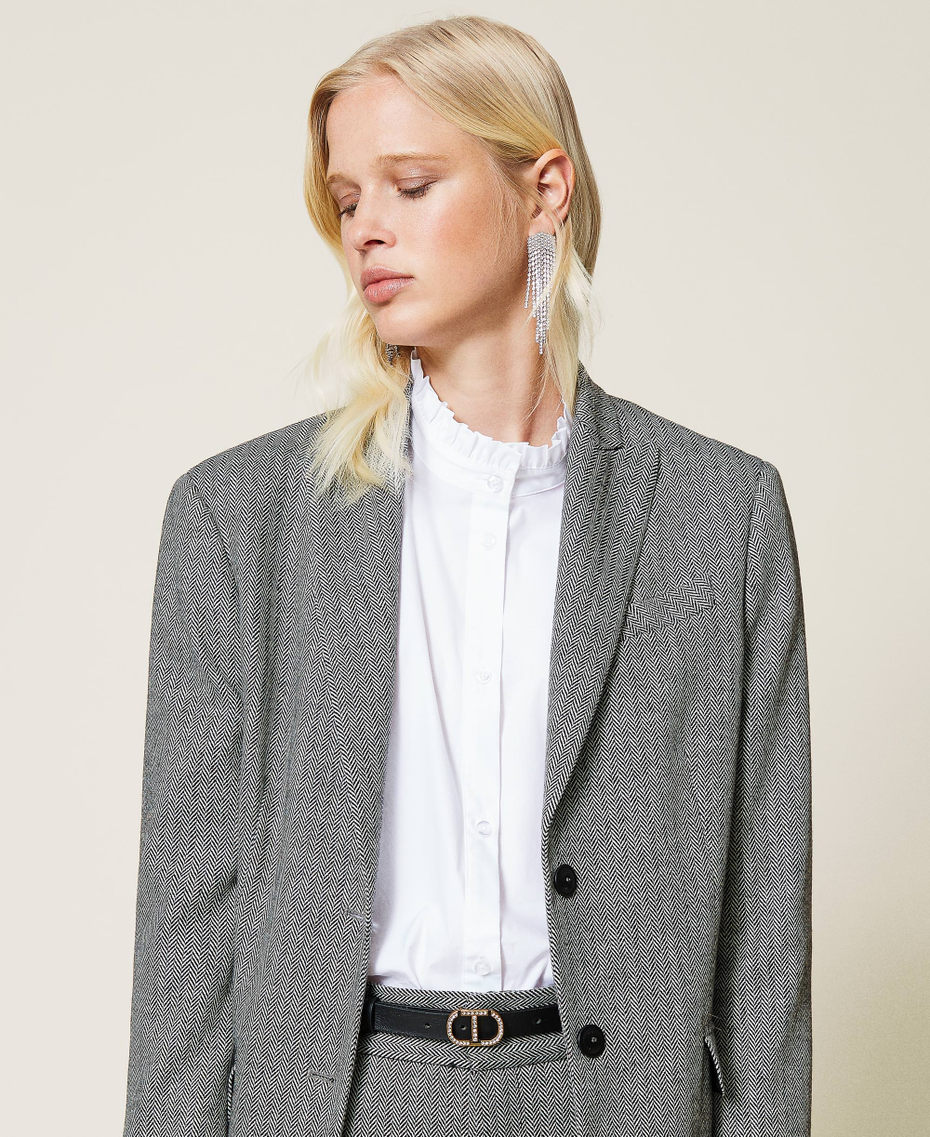 Wool blend blazer with chevron pattern Black / “Snow” White Chevron Woman 212TP2550-04