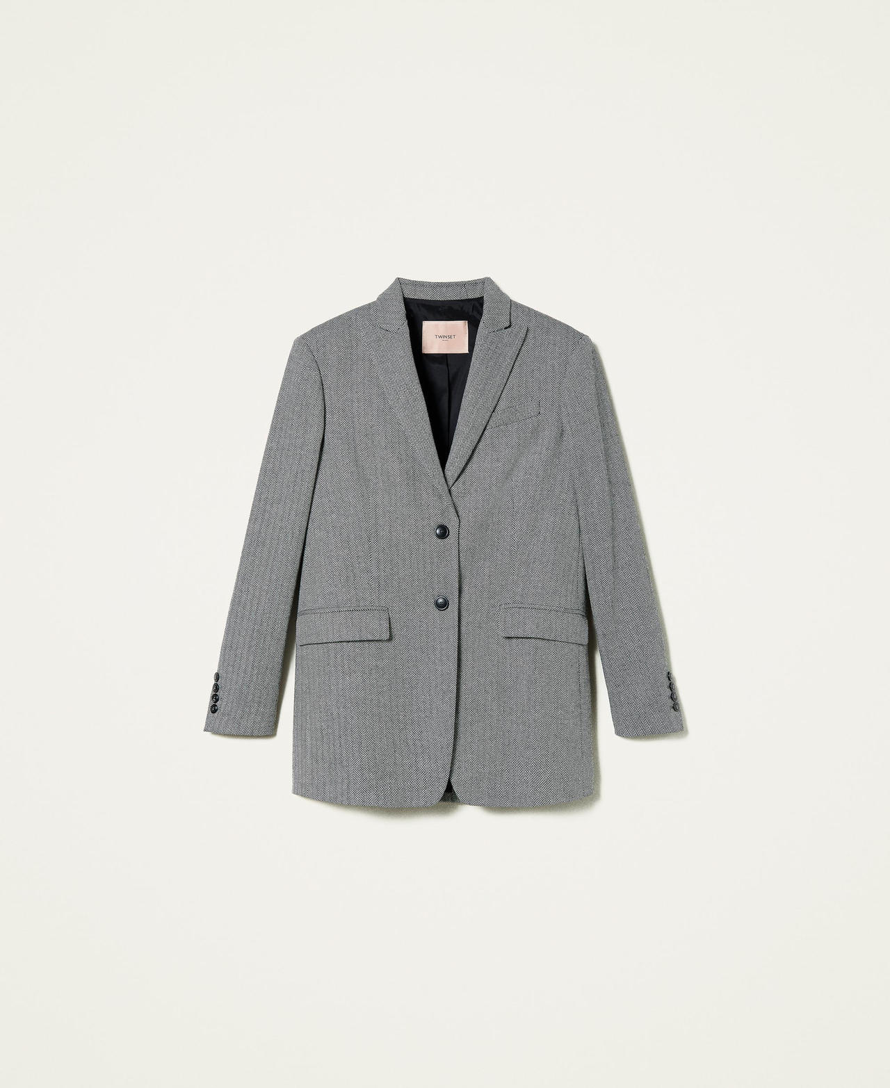 Wool blend blazer with chevron pattern Black / “Snow” White Chevron Woman 212TP2550-0S