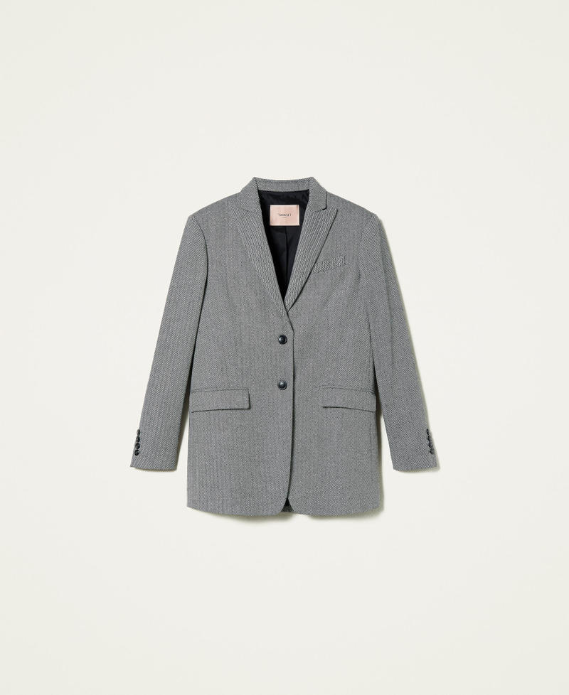 Giacca blazer in misto lana chevron Chevron Nero / Bianco "Neve" Donna 212TP2550-0S