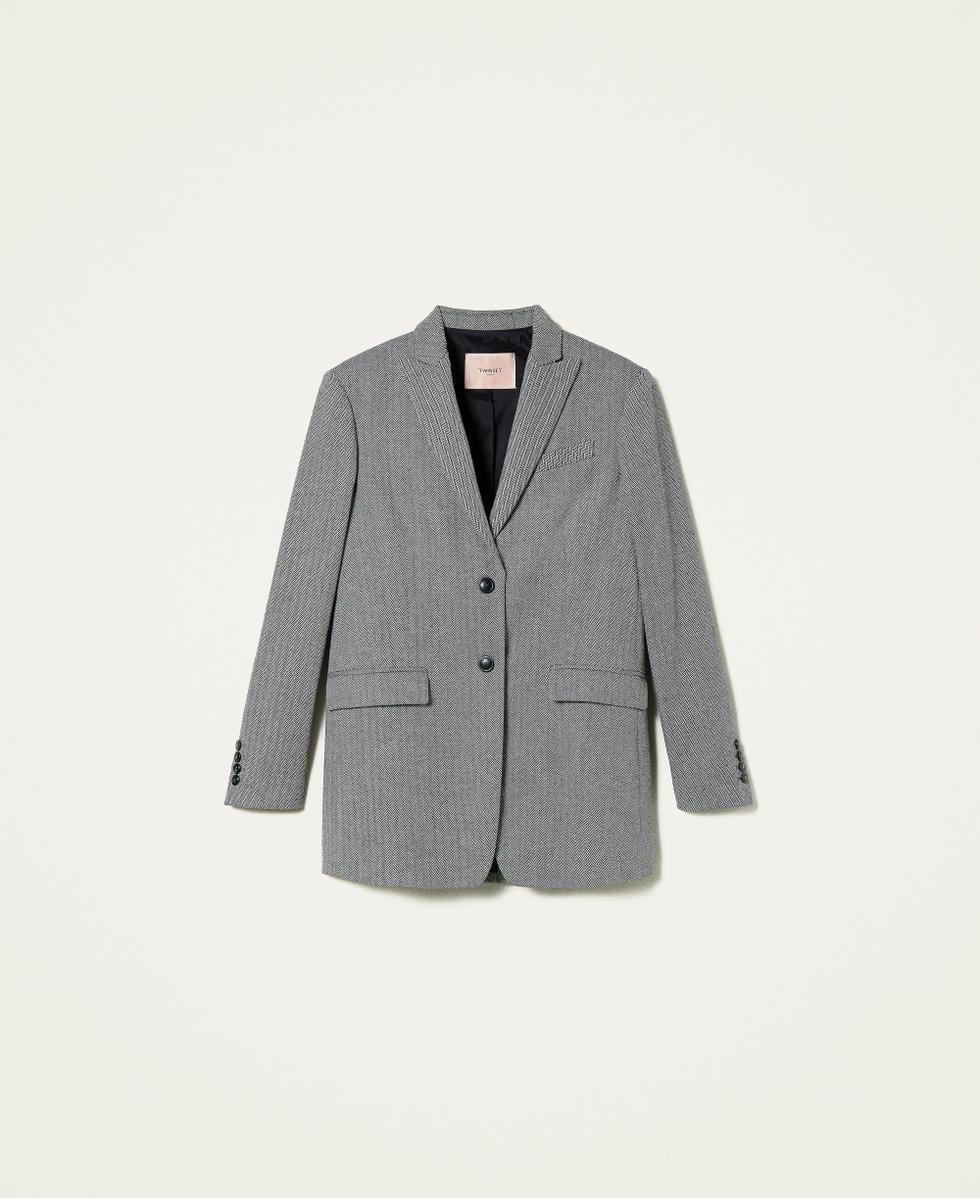 Wool blend blazer with chevron pattern Black / &ldquo;Snow&rdquo; White Chevron Woman 212TP2550-0S