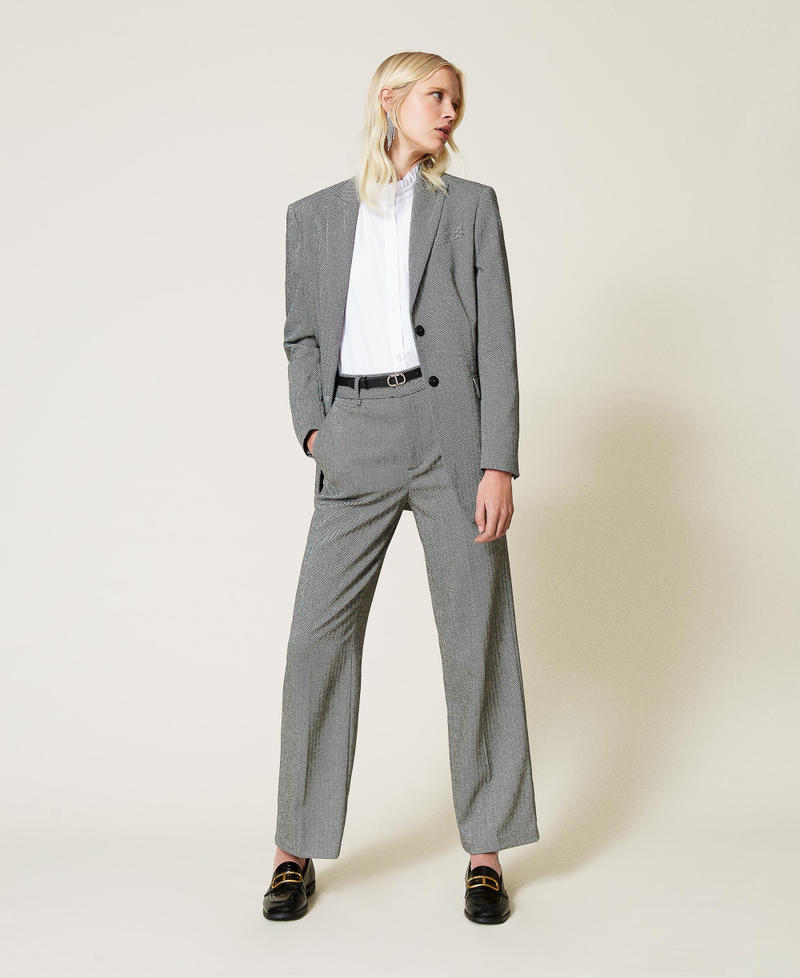 Wool blend blazer with chevron pattern Black / “Snow” White Chevron Woman 212TP2550-0T