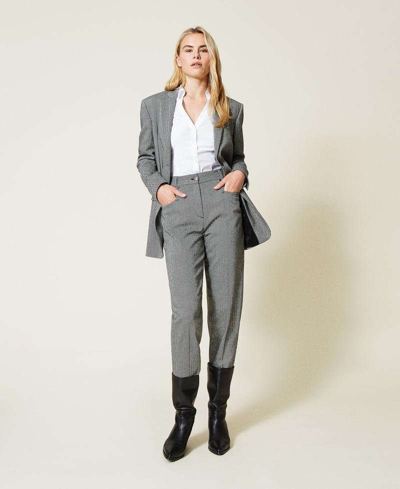 Pantal&oacute;n de mezcla de lana chevr&oacute;n Chevr&oacute;n Negro / Blanco &laquo;Nieve&raquo; Mujer 212TP2552-01