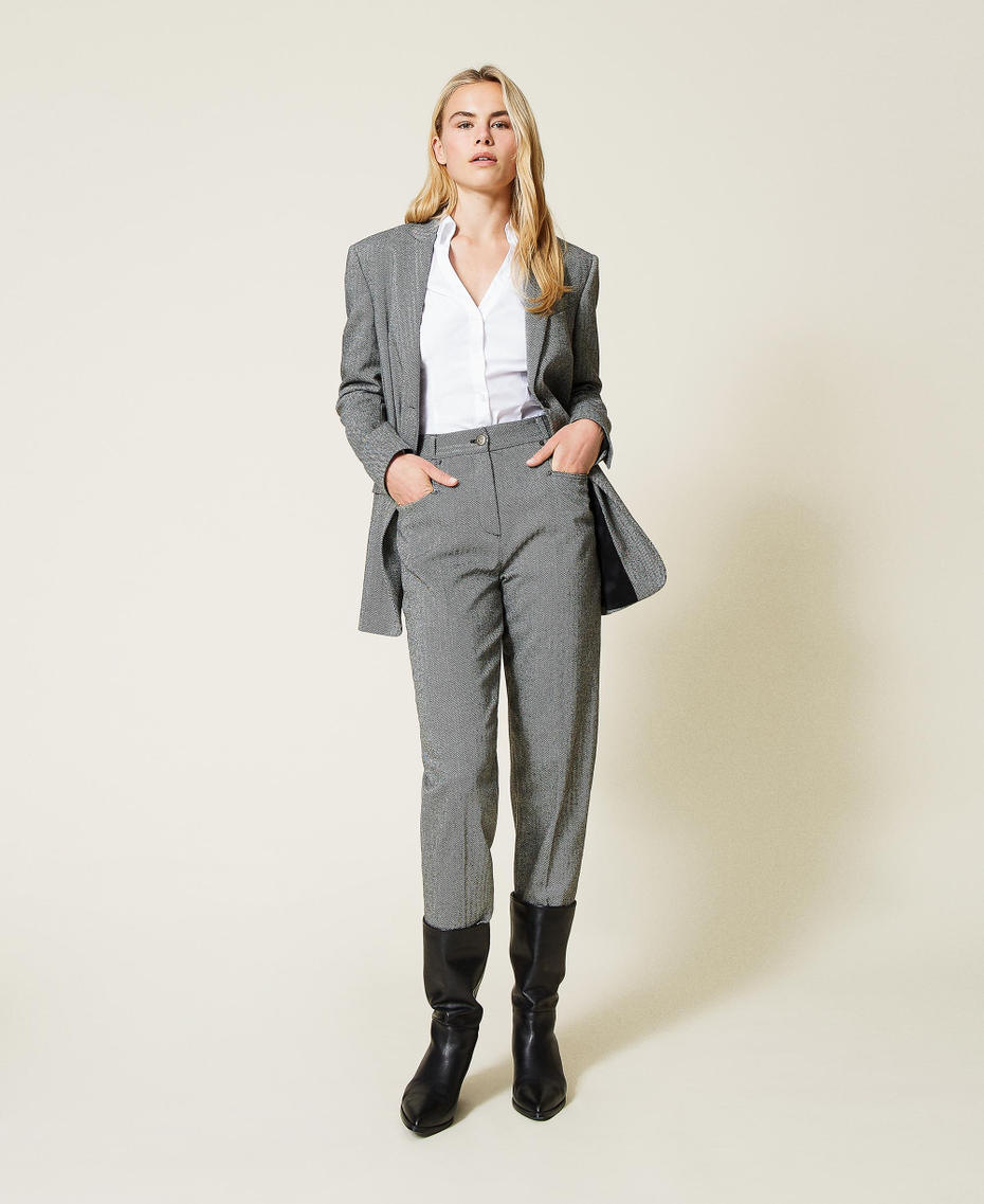 Pantal&oacute;n de mezcla de lana chevr&oacute;n Chevr&oacute;n Negro / Blanco &laquo;Nieve&raquo; Mujer 212TP2552-01