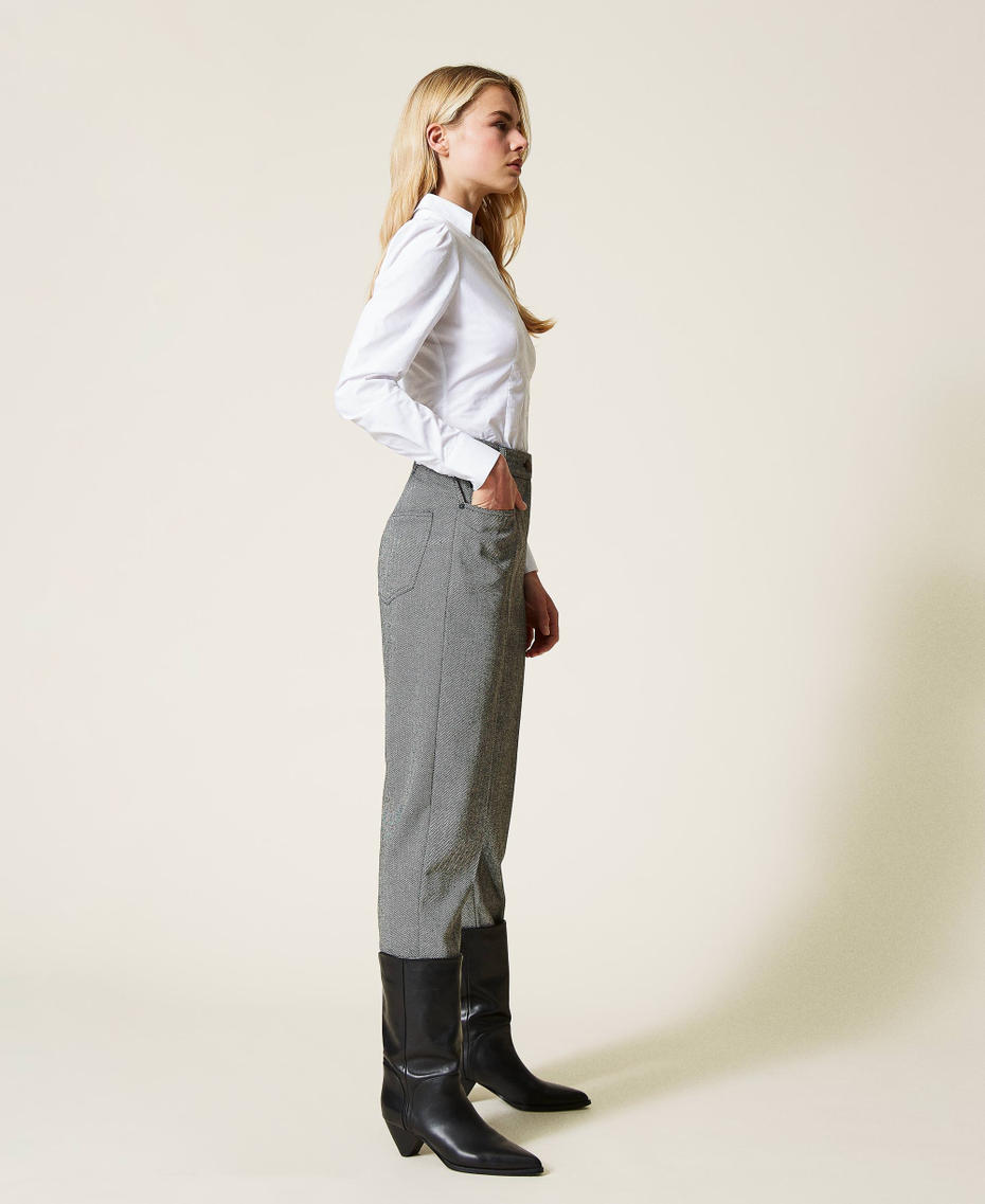 Pantalon en laine mélangée à chevrons Chevron Noir / Blanc « Neige » Femme 212TP2552-03