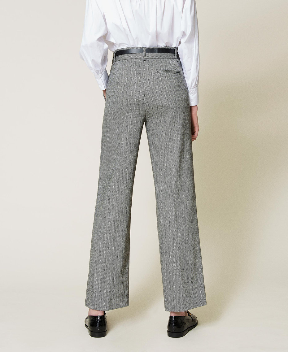 Pantalon ample en laine mélangée Chevron Noir / Blanc « Neige » Femme 212TP2553-03