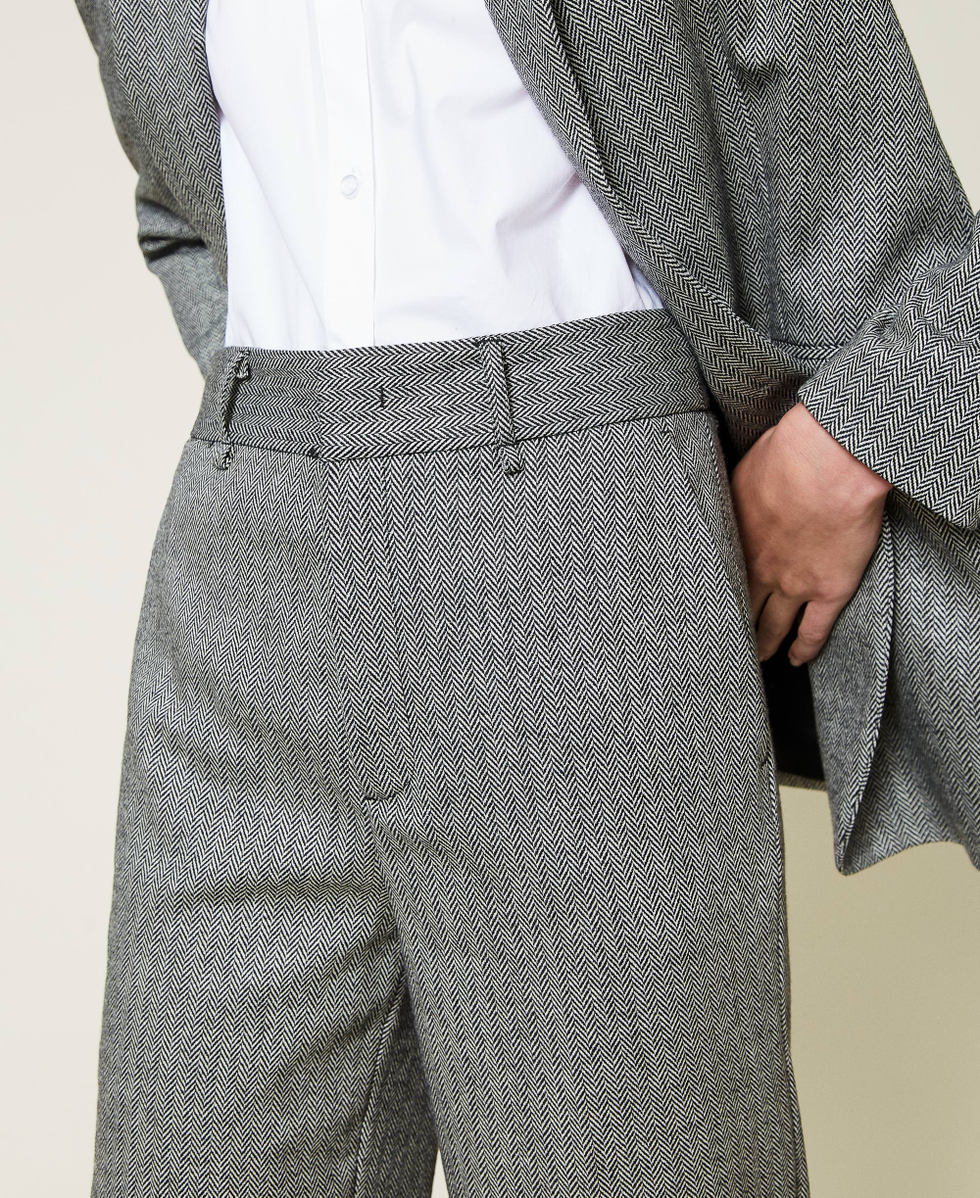 Wool blend wide leg trousers Black / &ldquo;Snow&rdquo; White Chevron Woman 212TP2553-04