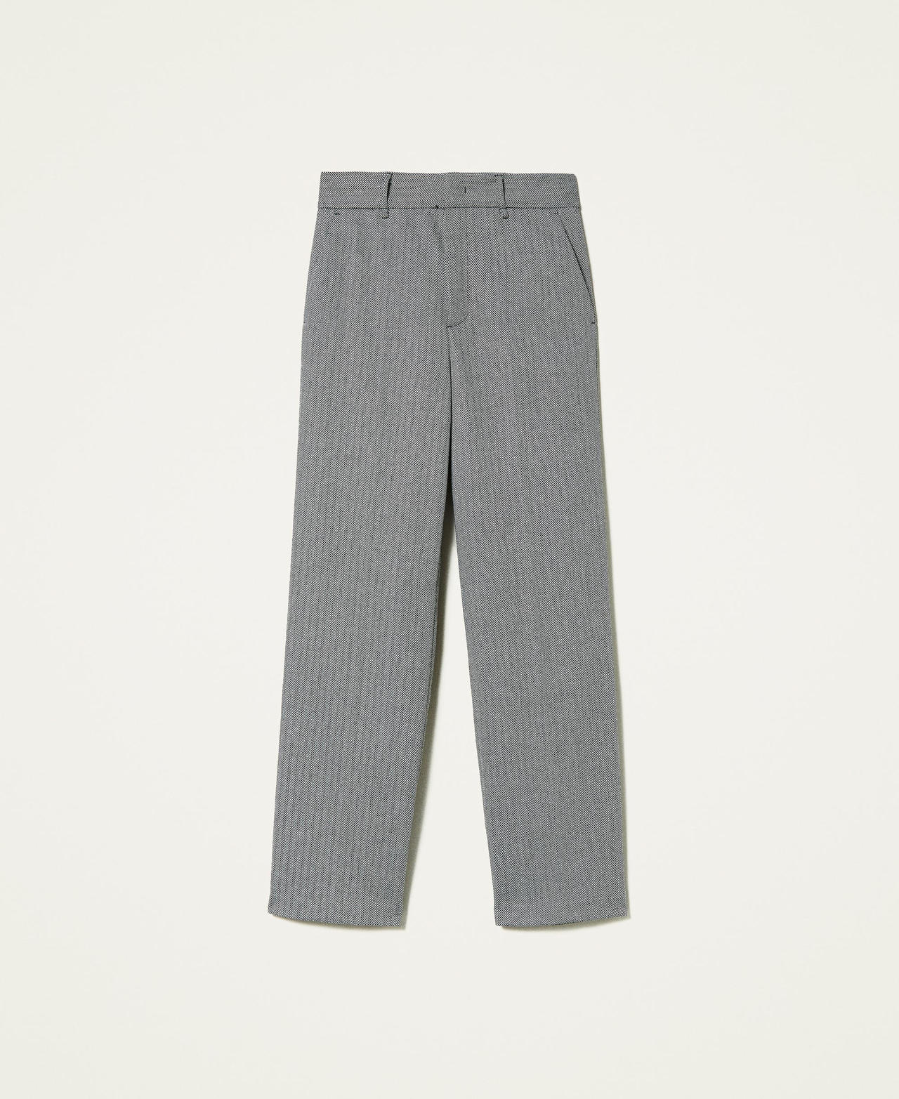 Pantal&oacute;n de pernera ancha de lana mixta Chevr&oacute;n Negro / Blanco &laquo;Nieve&raquo; Mujer 212TP2553-0S