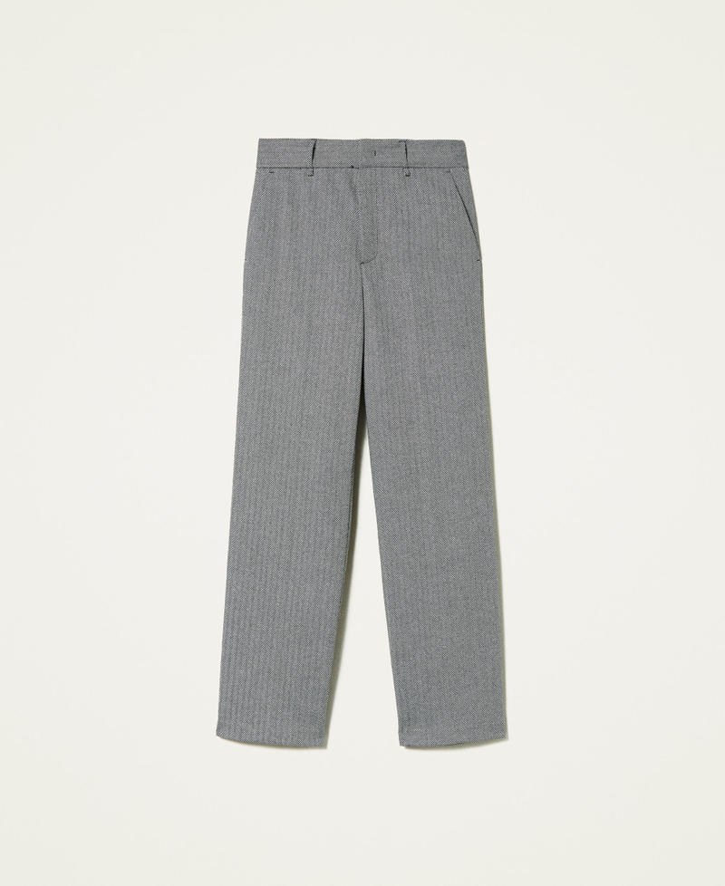 Pantal&oacute;n de pernera ancha de lana mixta Chevr&oacute;n Negro / Blanco &laquo;Nieve&raquo; Mujer 212TP2553-0S