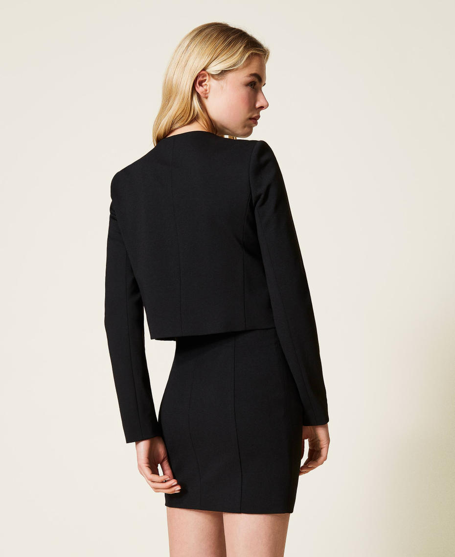 Mandarin collar jacket with pearl fringes Black Woman 212TP2560-03