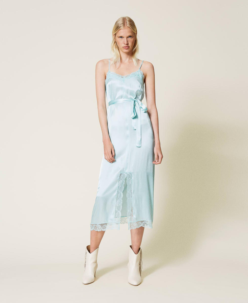 Abito sottoveste in raso con pizzo Donna Verde TWINSET Milano