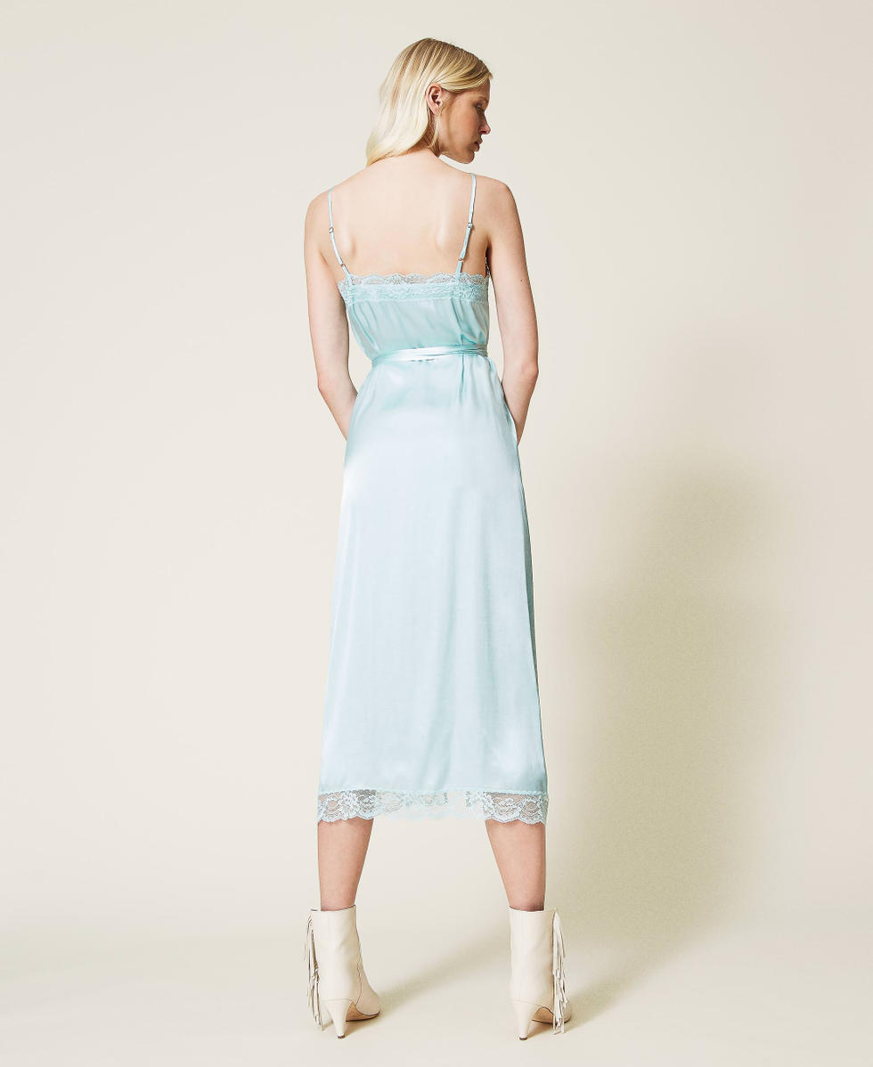 Satin Strapless Slip Dress in Light Blue