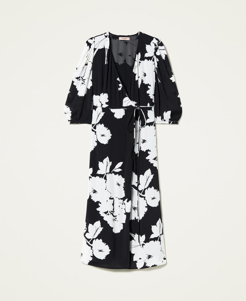 Vestido largo de crep&eacute; estampado de flores Estampado Flores Blanco &laquo;Nieve&raquo; / Negro Mujer 212TP2635-0S