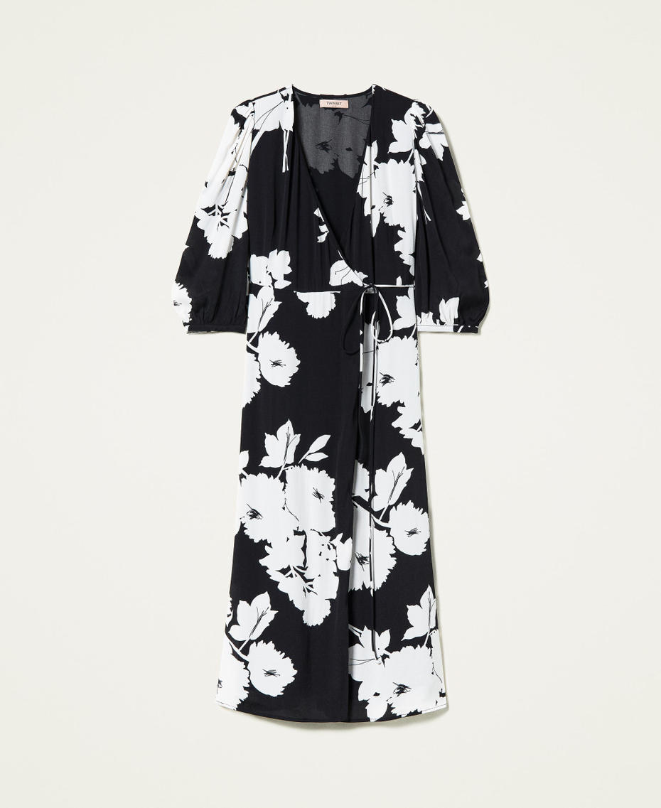Vestido largo de crep&eacute; estampado de flores Estampado Flores Blanco &laquo;Nieve&raquo; / Negro Mujer 212TP2635-0S