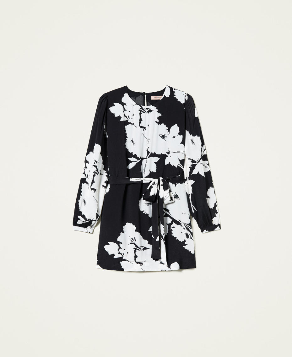 Robe tunique en crêpe avec imprimé floral Imprimé Fleurs Blanc « Neige » / Noir Femme 212TP2637-0S