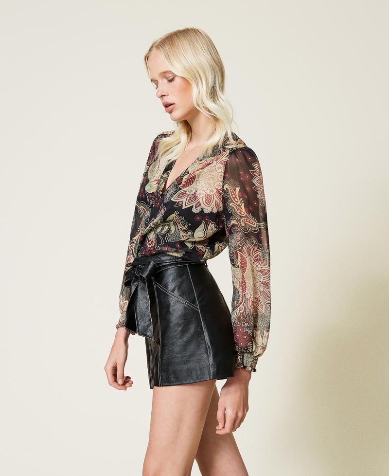 Blusa in creponne a fiori Stampa Indiam Flower Nero Donna 212TP2642-02
