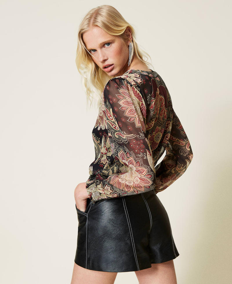 Blusa in creponne a fiori Stampa Indiam Flower Nero Donna 212TP2642-03