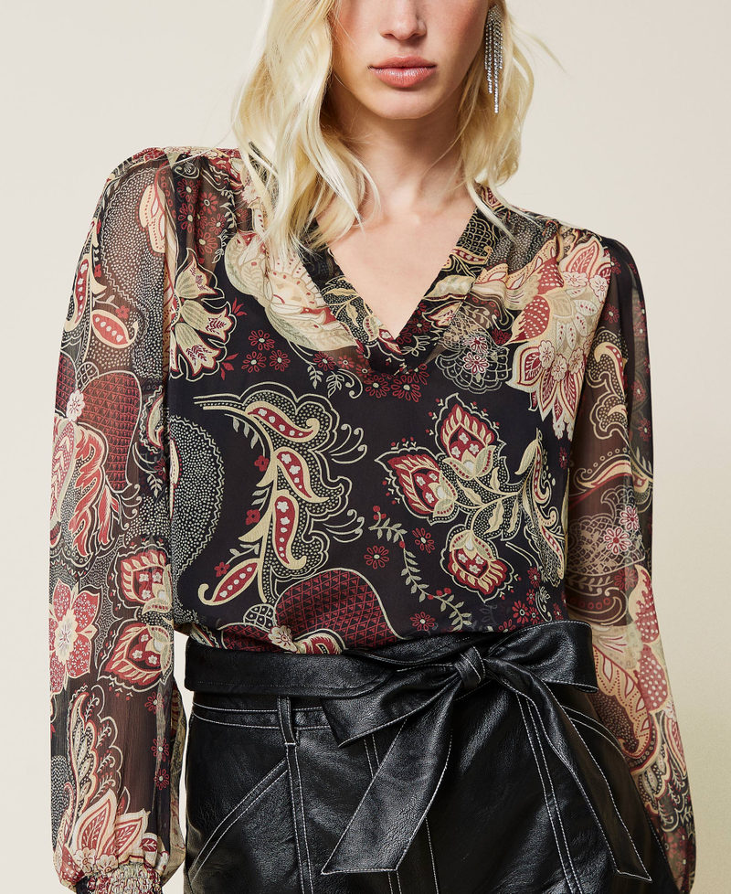 Blusa in creponne a fiori Stampa Indiam Flower Nero Donna 212TP2642-05