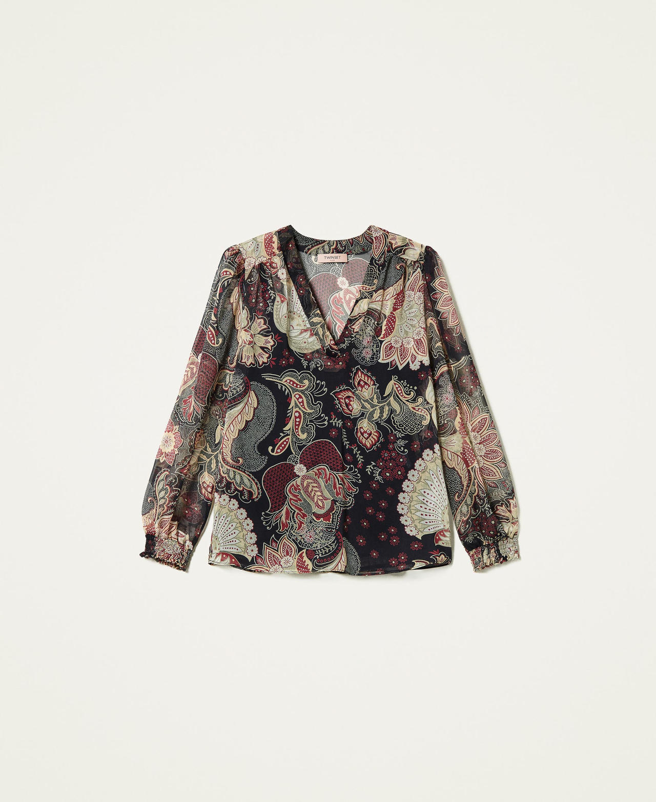 Blusa in creponne a fiori Stampa Indiam Flower Nero Donna 212TP2642-0S