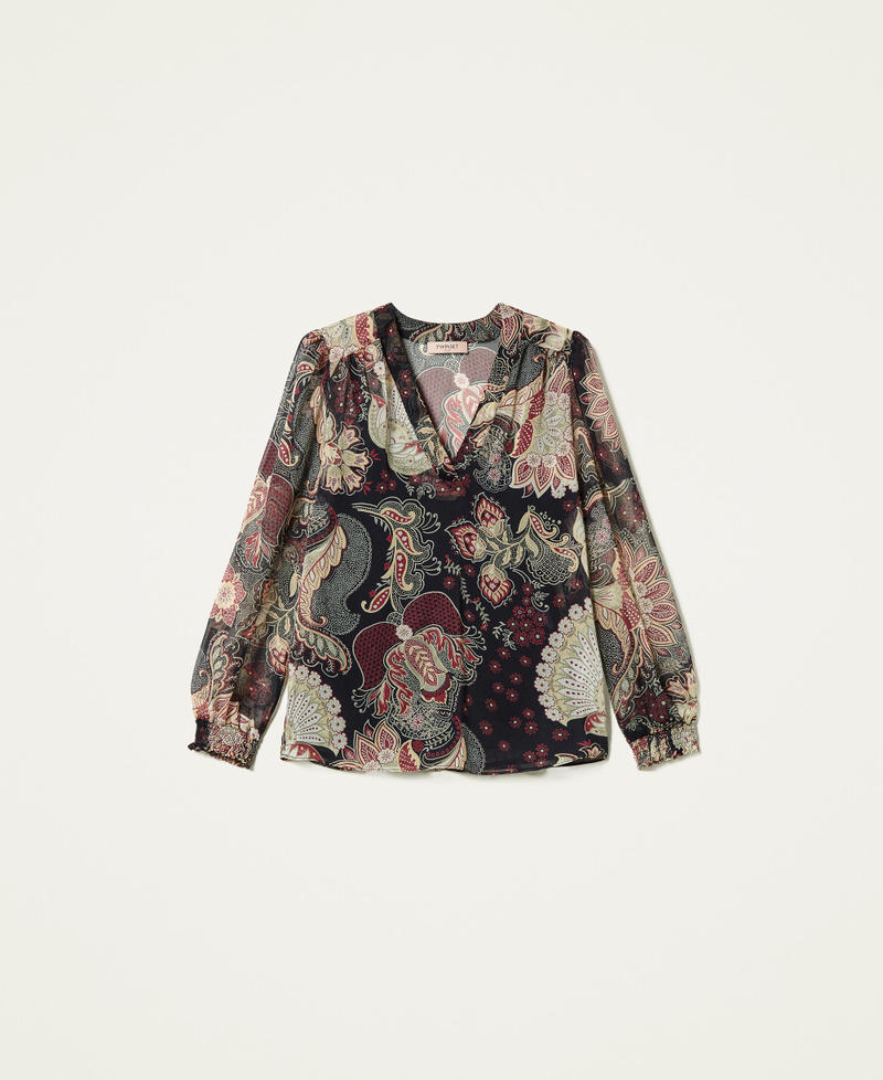 Blusa in creponne a fiori Stampa Indiam Flower Nero Donna 212TP2642-0S