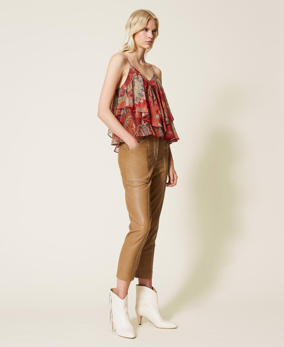 Floral creponne cropped top Dark Raspberry Indian Flower Print Woman 212TP2643-02