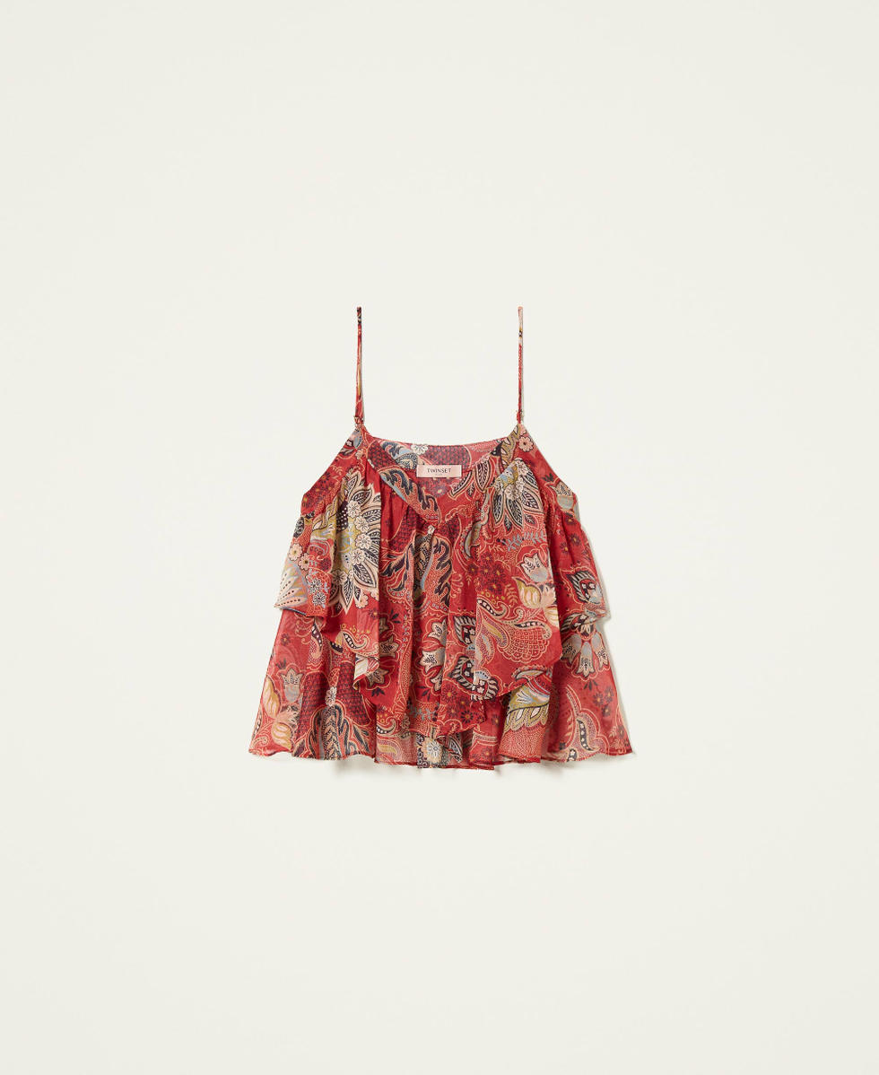 Floral creponne cropped top Dark Raspberry Indian Flower Print Woman 212TP2643-0S