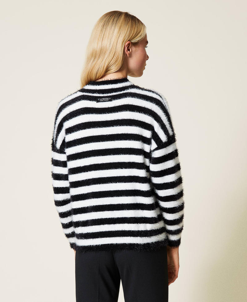 Striped jumper with cut-out "Snow" White / Black Stripe Woman 212TP3011-04
