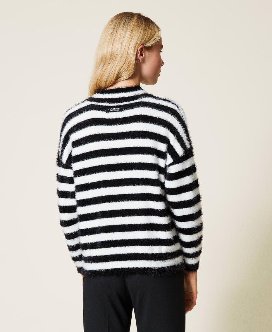 Striped jumper with cut-out "Snow" White / Black Stripe Woman 212TP3011-04