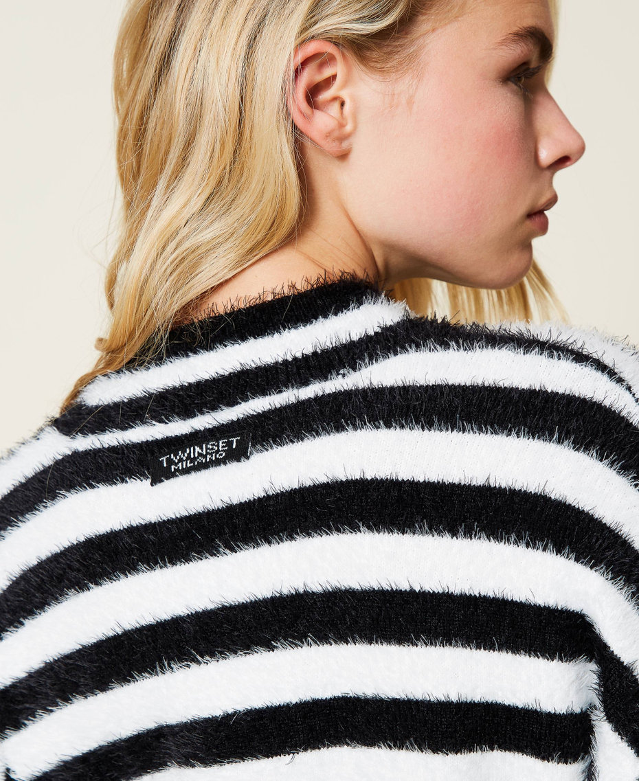Striped jumper with cut-out "Snow" White / Black Stripe Woman 212TP3011-05