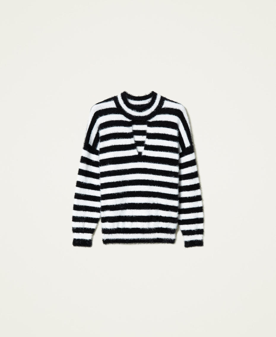 Striped jumper with cut-out "Snow" White / Black Stripe Woman 212TP3011-0S