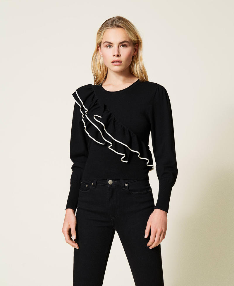 Jersey con volantes Bicolor Negro / Blanco "Nieve" Mujer 212TP3020-01