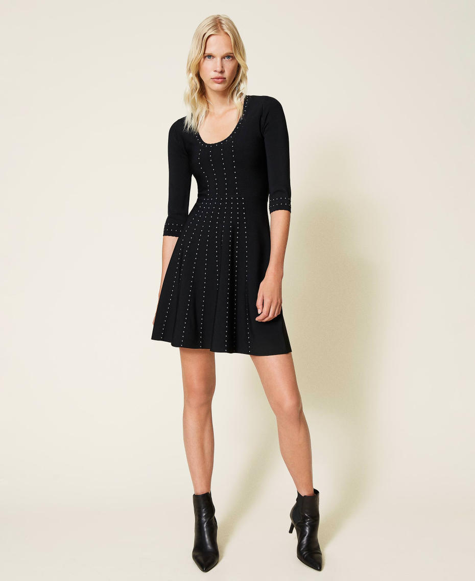 Knit dress with studs Black Woman 212TP3040-05