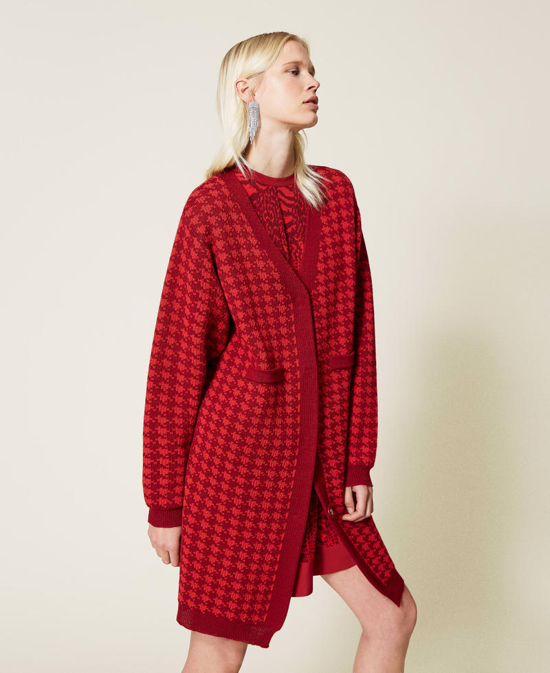 Houndstooth jacquard cardigan Dark Raspberry Houndstooth Jacquard Woman 212TP3052-02