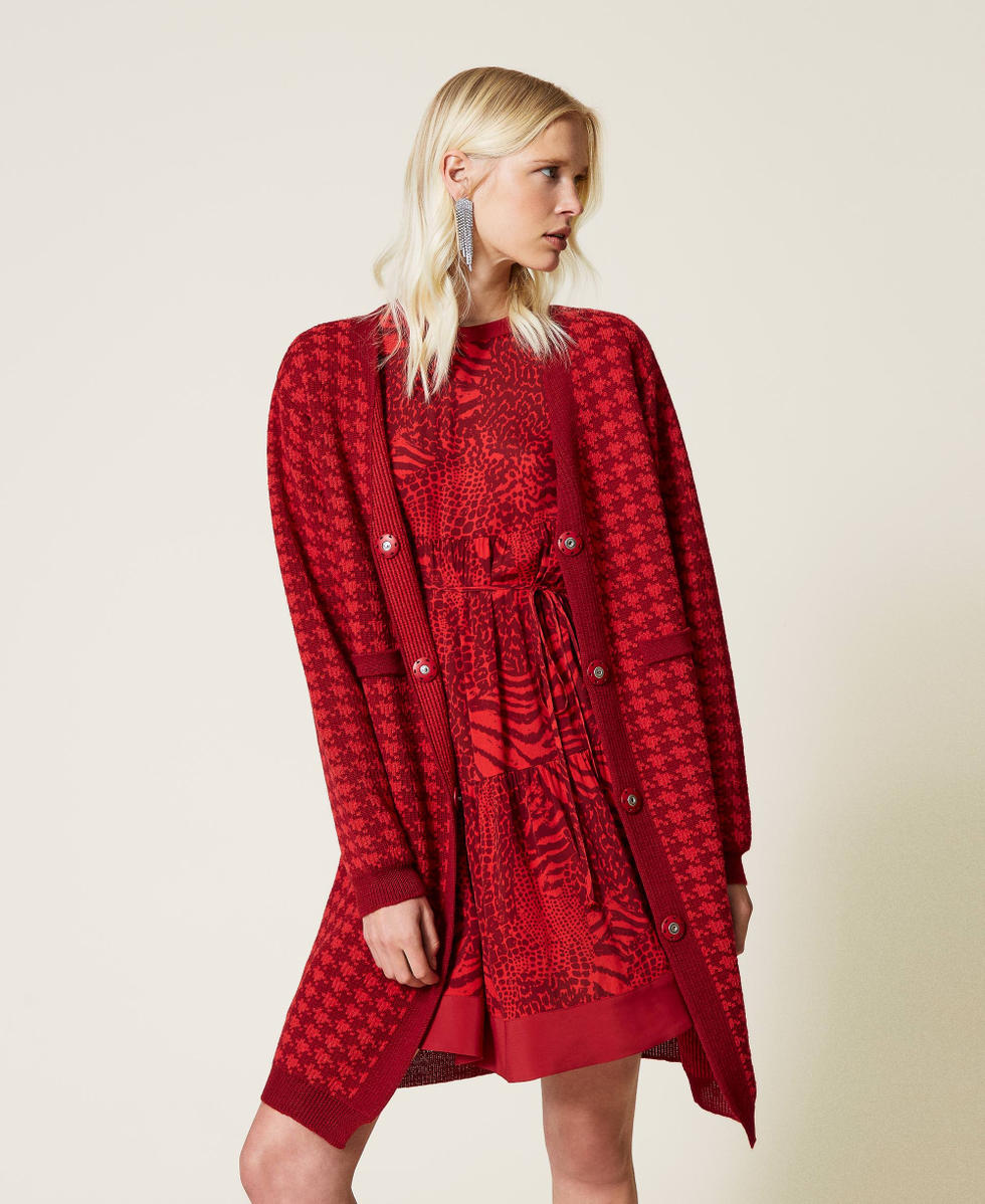 Houndstooth jacquard cardigan Woman, Red | TWINSET Milano