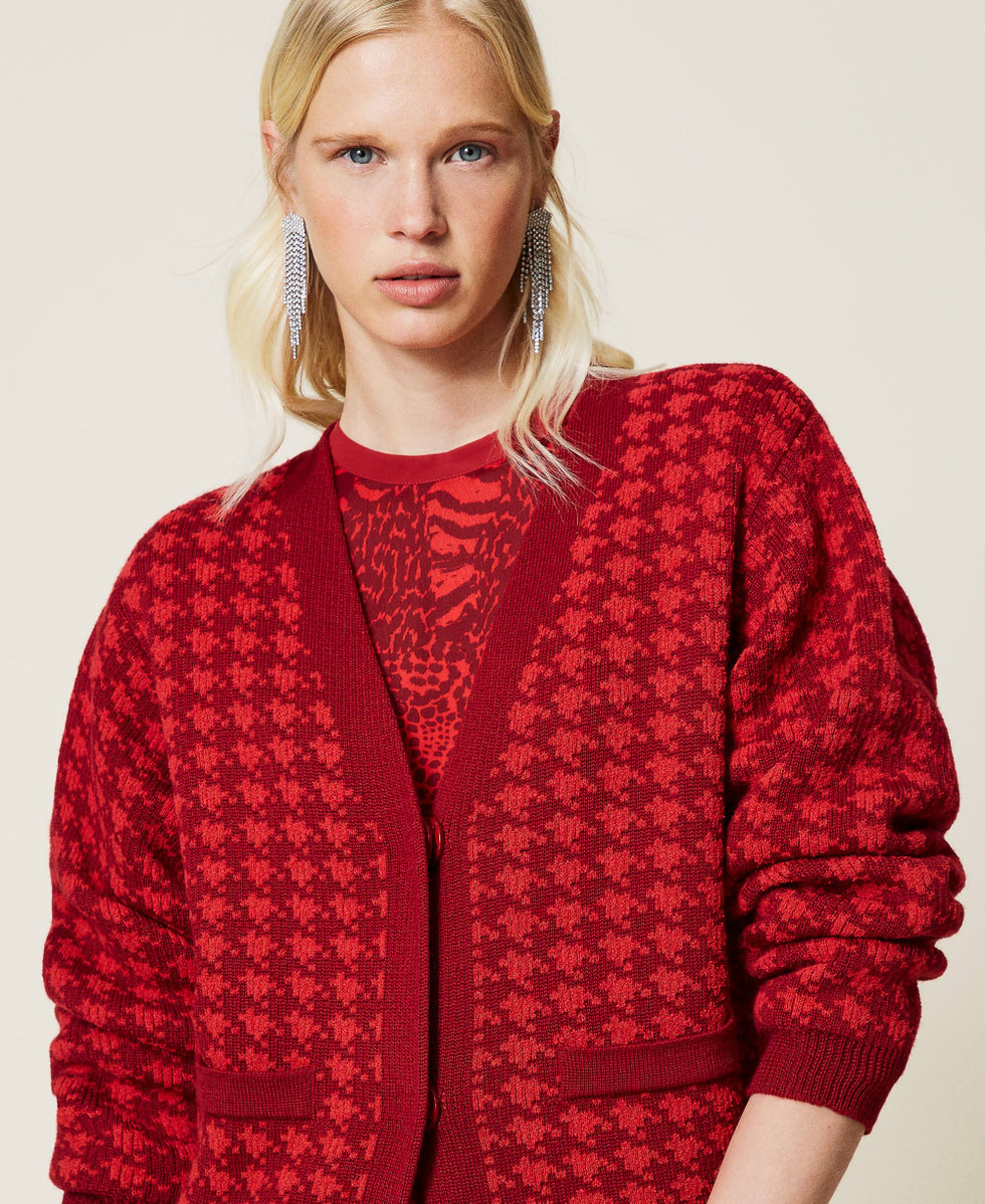 Cardigan jacquard pied de poule Femme Rouge TWINSET Milano