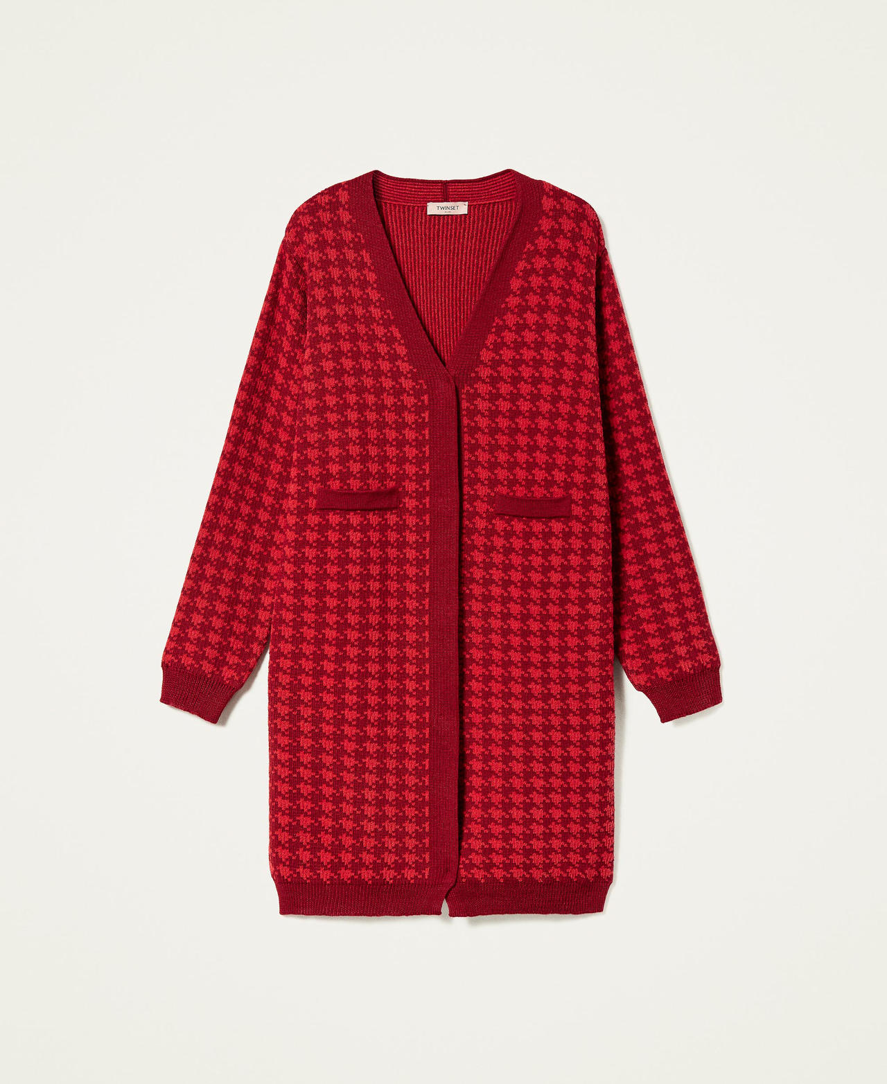 Houndstooth jacquard cardigan Dark Raspberry Houndstooth Jacquard Woman 212TP3052-0S