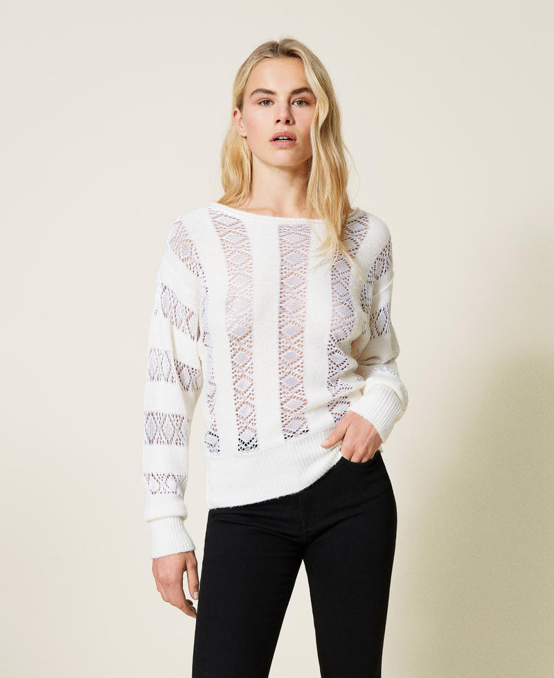 Jumper with openwork stripes White Snow Woman 212TP3070-02