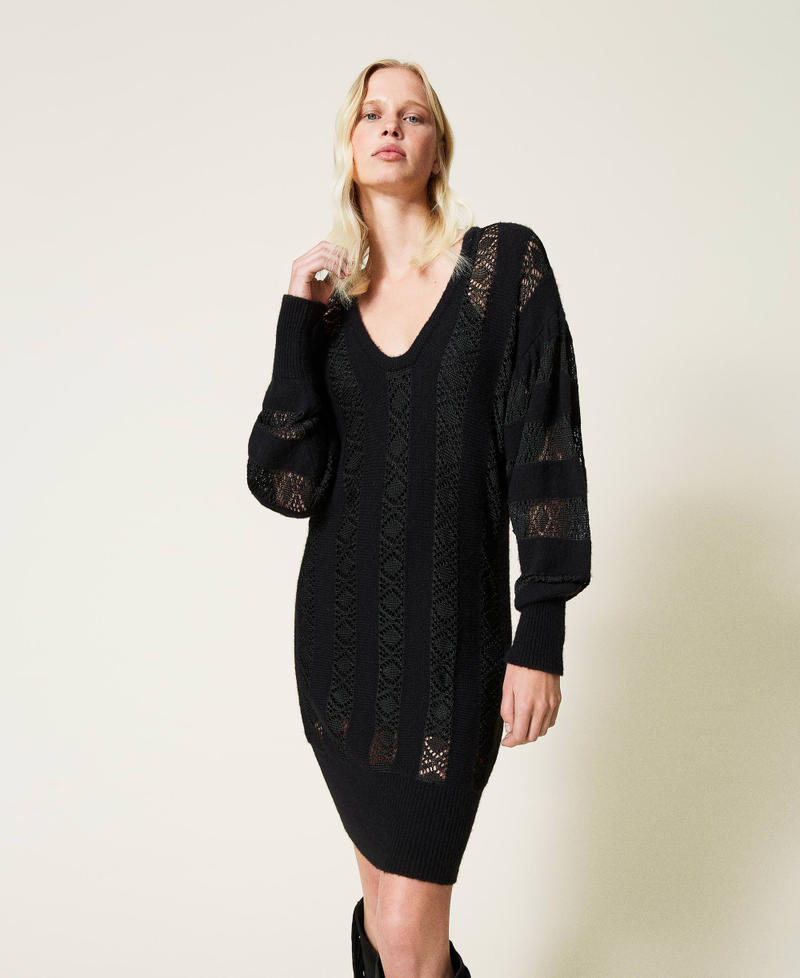 Knit dress with openwork stripes Black Woman 212TP3071-01