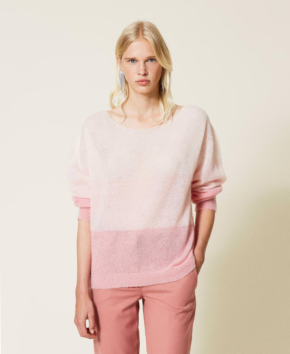 Mohair blend colour block jumper Canyon Pink Multicolour Stripes Woman 212TP3090-01