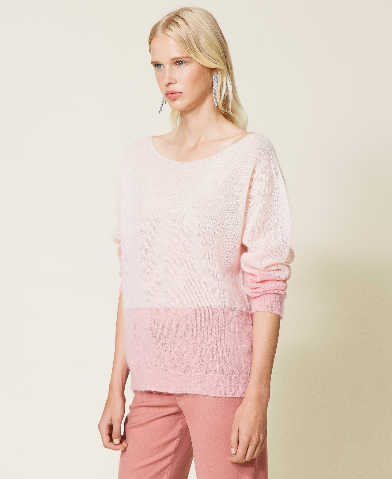 Mohair blend colour block jumper Canyon Pink Multicolour Stripes Woman 212TP3090-02
