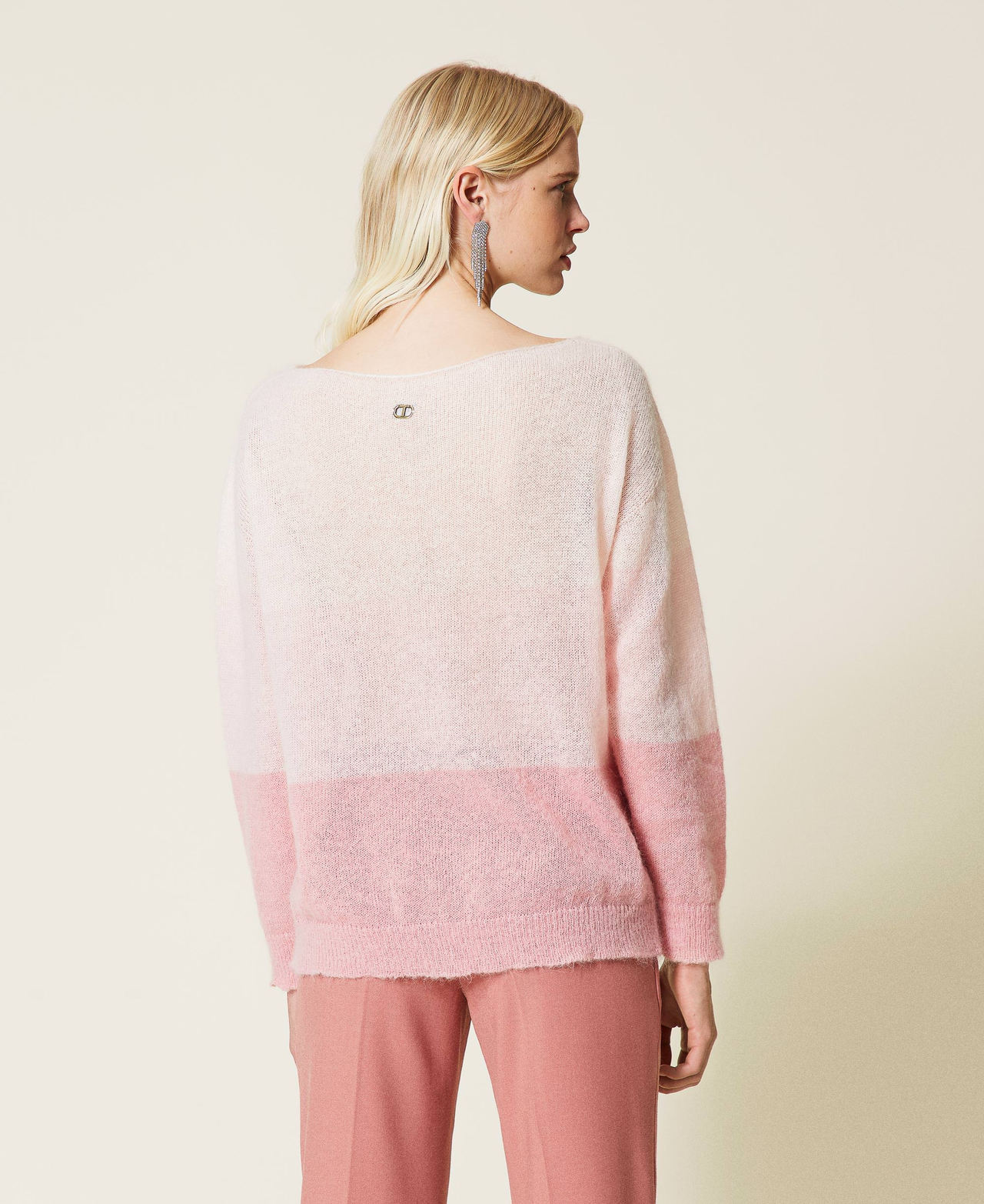 Mohair blend colour block jumper Canyon Pink Multicolour Stripes Woman 212TP3090-03