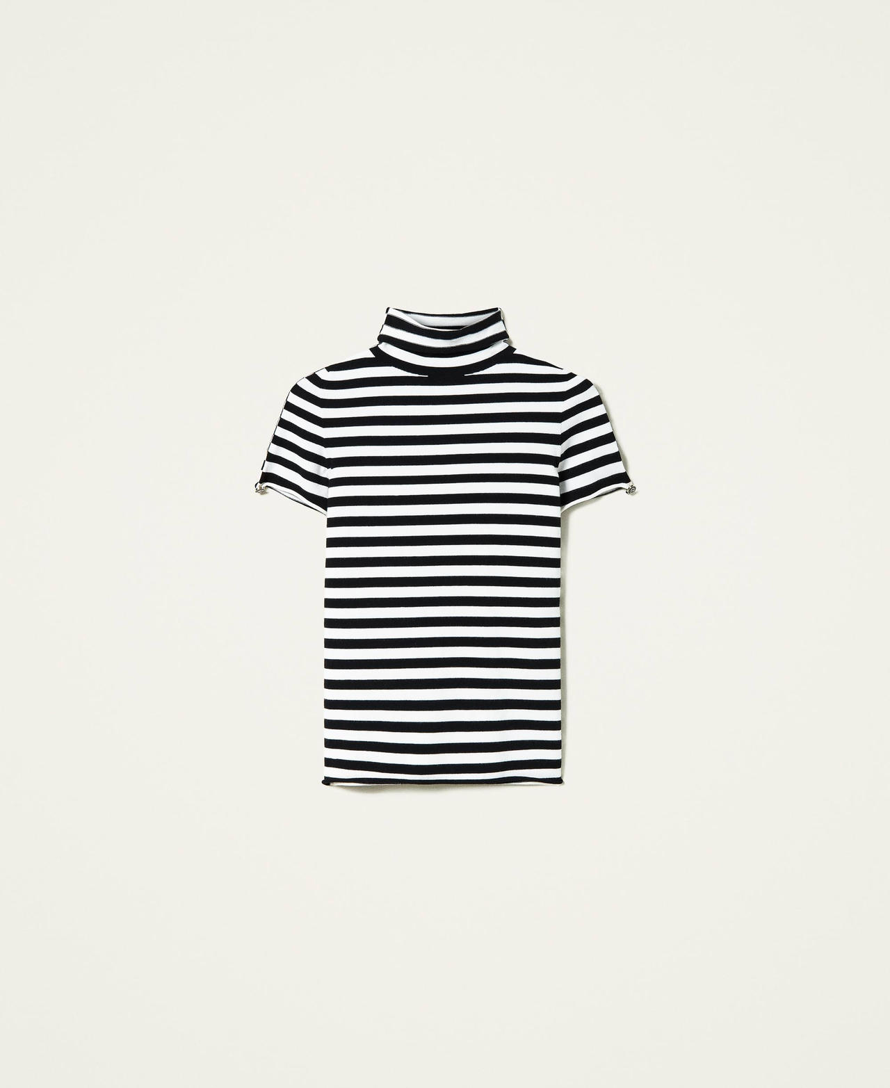 Lupetto in maglia con bottone logato Riga Bianco "Neve" / Nero Donna 212TP3102-0S