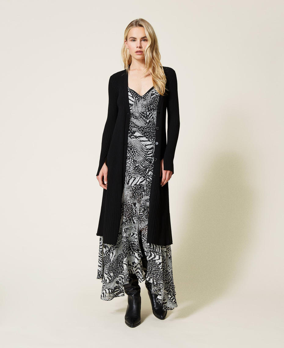 Ribbed maxi cardigan Black Woman 212TP3112-01