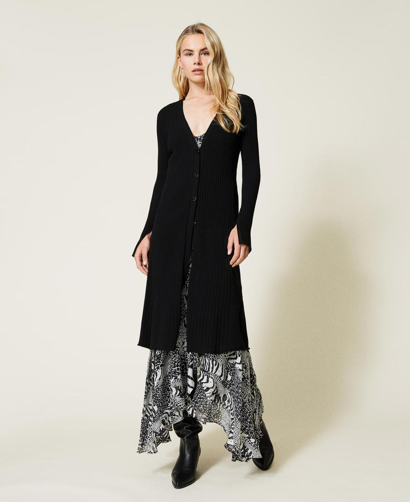 Ribbed maxi cardigan Black Woman 212TP3112-02