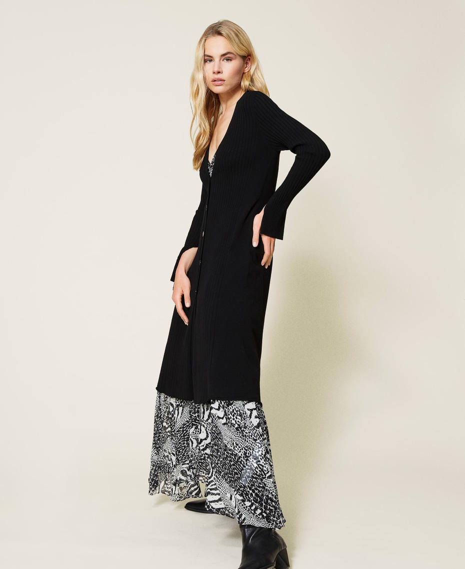 Ribbed maxi cardigan Black Woman 212TP3112-03